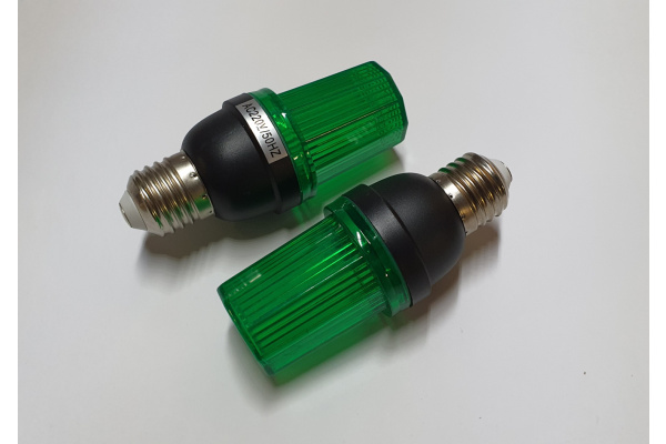 NEW2024 LED лампа-вспышка E-27, зеленая G-LEDJS07G (60 вспышек в минуту) фото 2