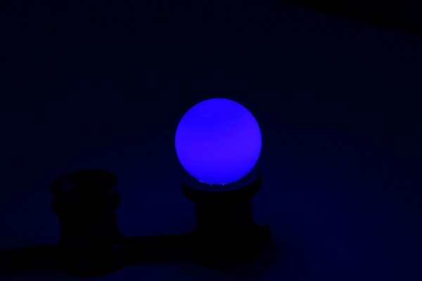 LED G45 0.5W 220-240V Blue E27 (ДИММИРУЕМАЯ) синяя новый завод фото 2