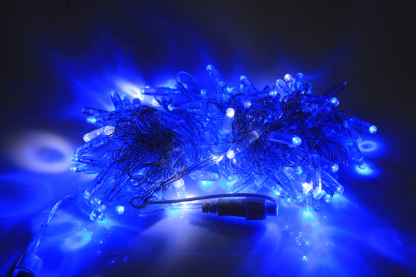LED-PLS-100-10M-240V-B/C-F(W)-W/O,Синий/белый флэш на прозр. пр., соед.(без шнура) С КОЛПАЧКОМ фото 1