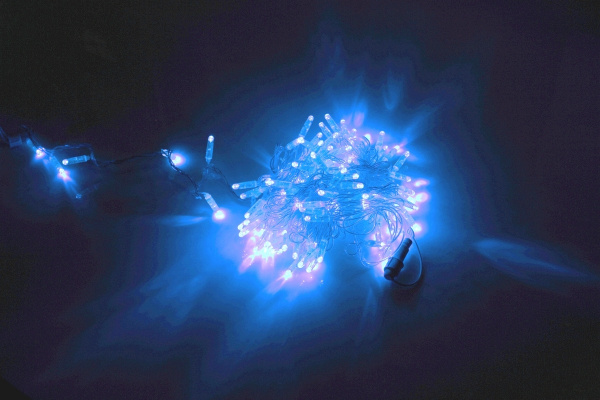 LED-PLS-100-10M-240V-B/C-W/O, синяя/прозрачный провод, соединяемая (без силового шнура) С КОЛПАЧКОМ фото 1