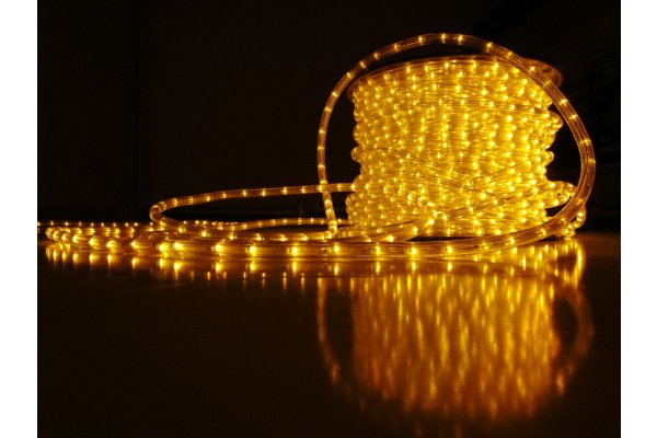 LED-DL-2W-45M-240V-Y Светодиодная гирлянда дюралайт, фиксинг, желтый, D13мм, 36LED/метр, IP65, кратн фото 1