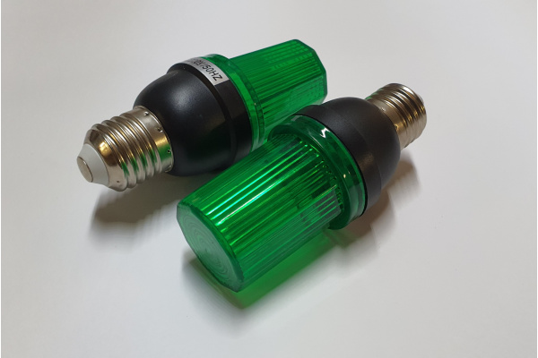 NEW2024 LED лампа-вспышка E-27, зеленая G-LEDJS07G (60 вспышек в минуту) фото 1